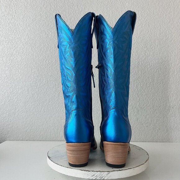 NEW Lane SMOKESHOW Womens Cowboy Boots 10 Blue Metallic Western Cowgirl Mid Calf - Picture 3 of 12